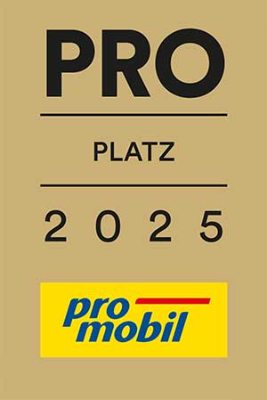 Dieser Stellplatz erhält das Siegel "ausgezeichneter Platz" von Promobil